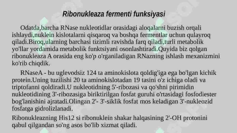 Ribonukleaza va Dezoksiribonukleaza fermenti va uning funksiyasi 3