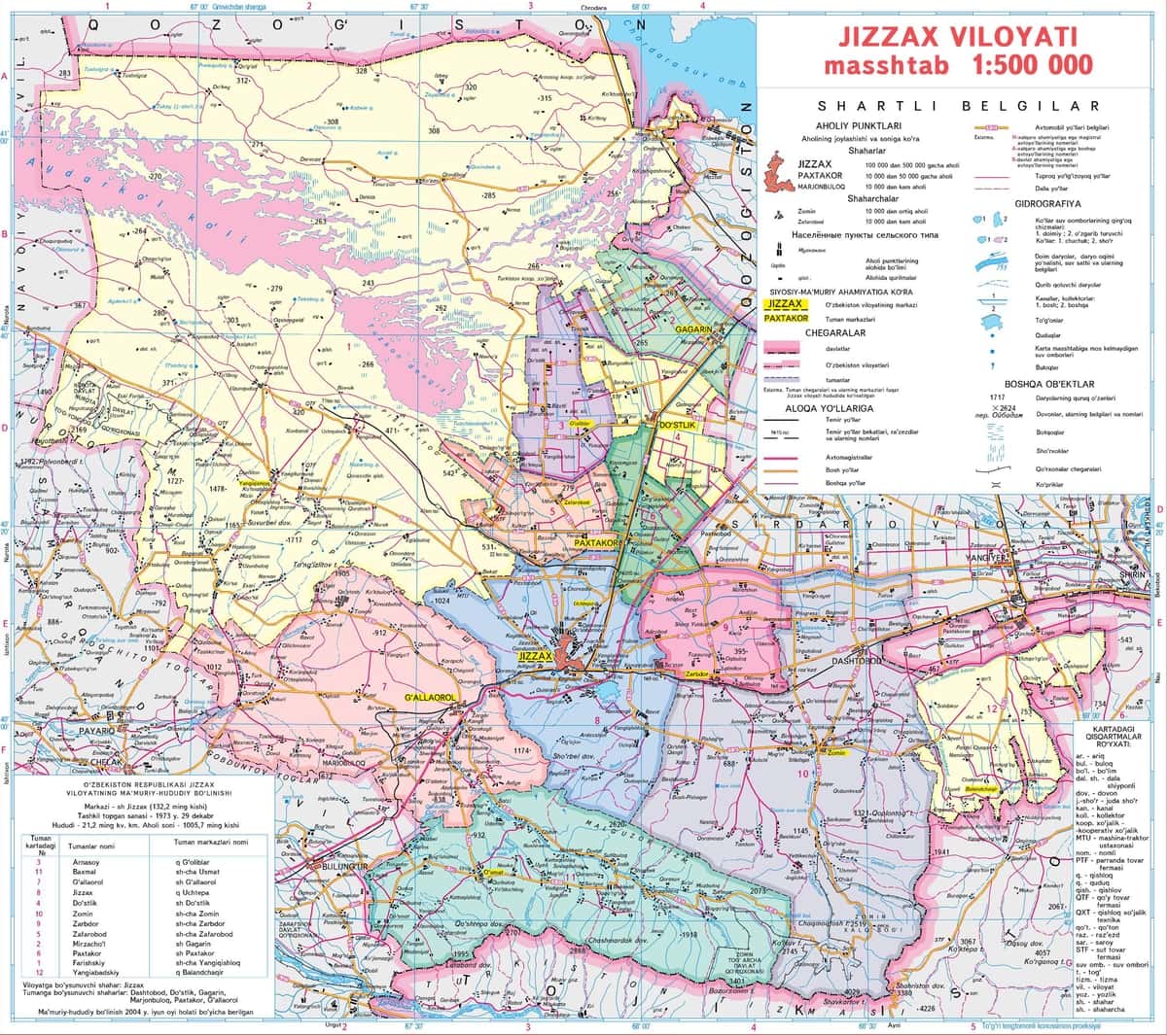 Xarita, Harita, O'zbekiston viloyatlari xaritalari Jizzax viloyati xaritasi 1