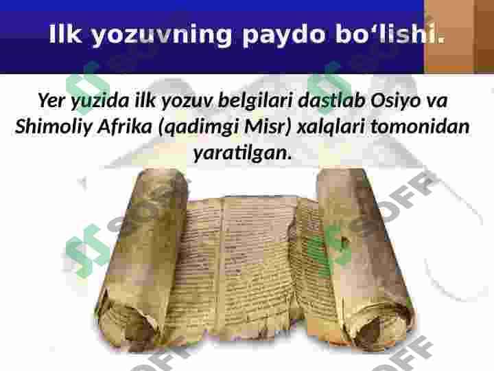 Eng qadimgi Yozuv  5- sinf Tarix fani darsligi asosida 9-mavzu 2