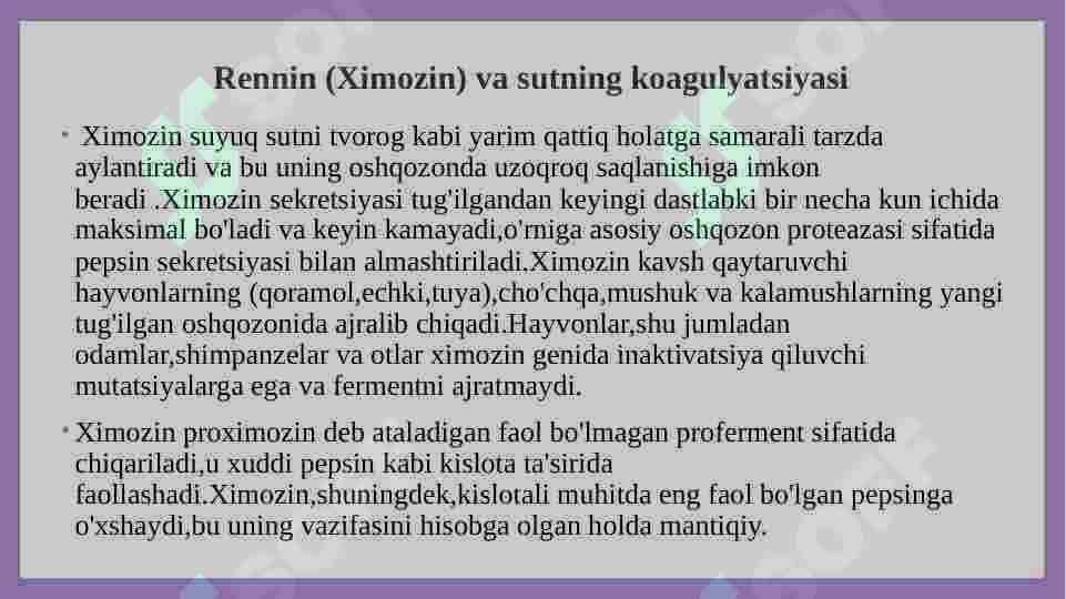 Rennin fermentining oziq-ovqat sanoatida qo’llanilishi 3