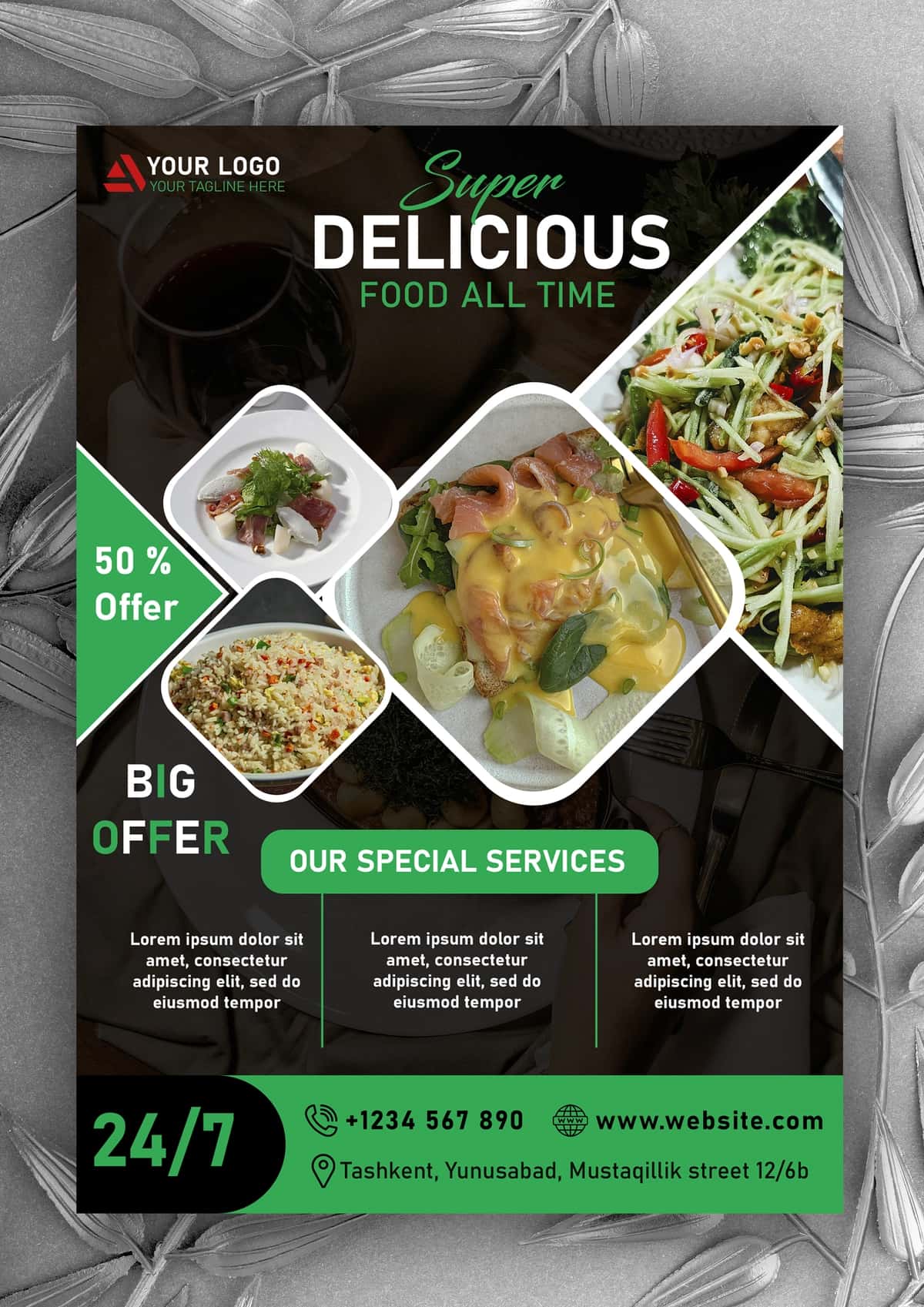 Restoran va kafe uchun zamonaviy flayer dizayni shabloni (Food flyer) 1