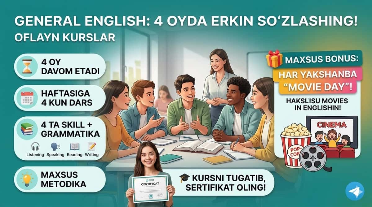 English kurs telegram post dizayn 2