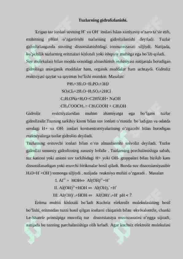 Tuzlarning Gidrolizi 2