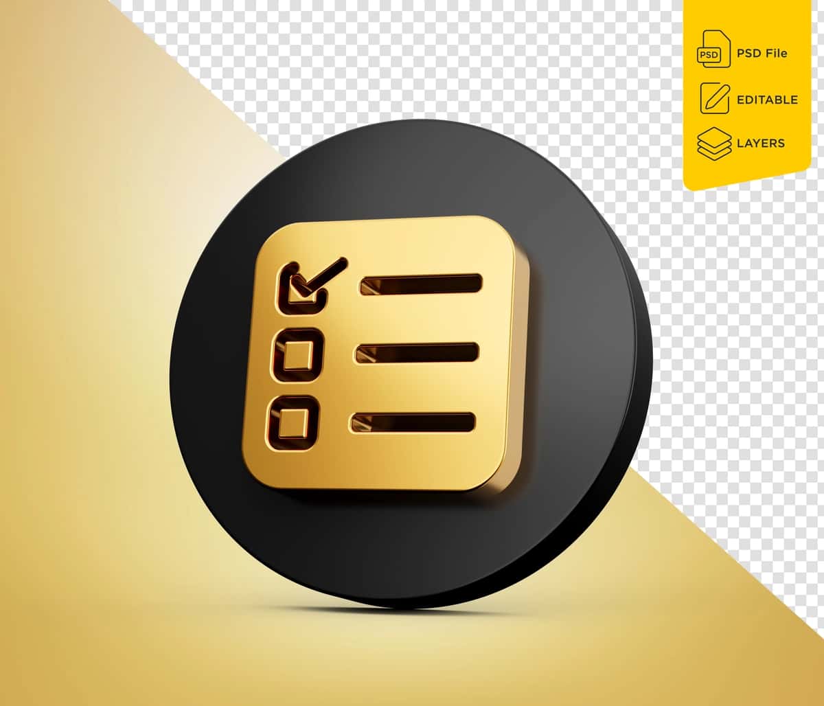 3D oltin nazorat roʻyxati belgisi almashish buferi loyiha boshqaruvi kontseptsiyasi 3D illyustratsiyasi | 3d gold checklist icon clipboard project management concept 3d illustration 1