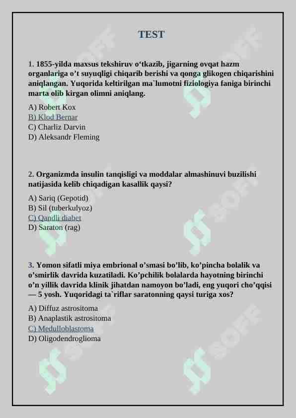 Inklyuziv ta`lim. Gospital pedagogika fanifan test