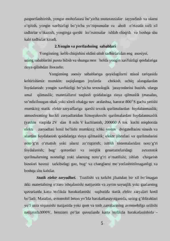 Respublika bo’yicha yong’inlar sodir bo’lishi va ularda ko’riladigan zararlar to’g’risida statistik ma’lumotlar tahlili 5