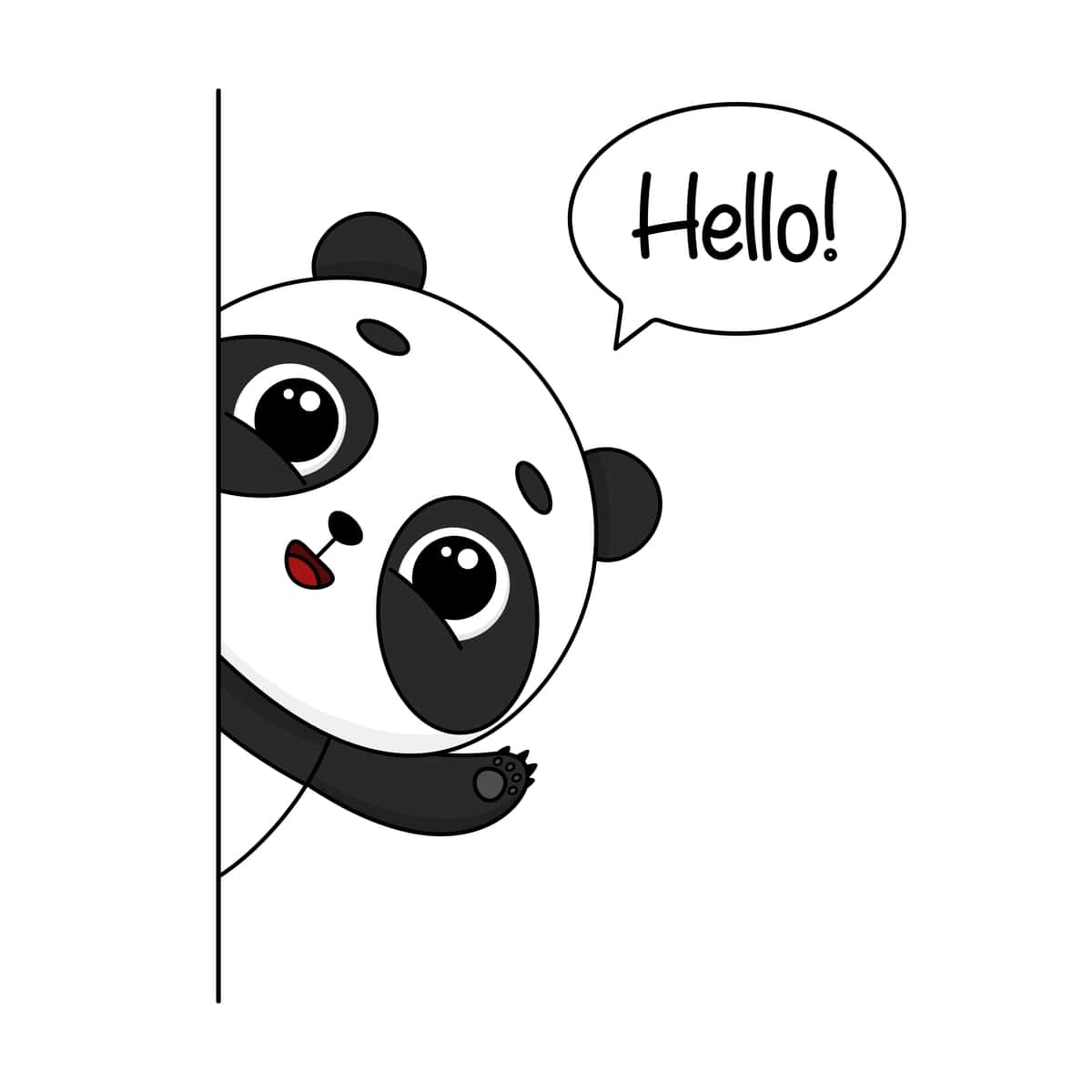 Yoqimli multfilm panda ayiq “Salom” demoqda vektor tasviri | Cute cartoon panda bear saying hello vector illustration isolated 1