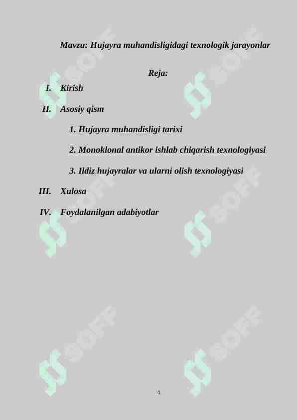 Hujayra muhandisligidagi texnologik jarayonlar