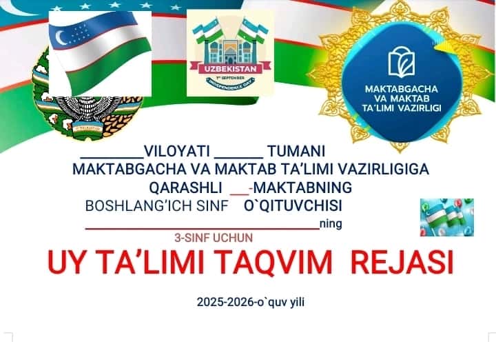 3- sinf uy ta'limi taqvim reja 1
