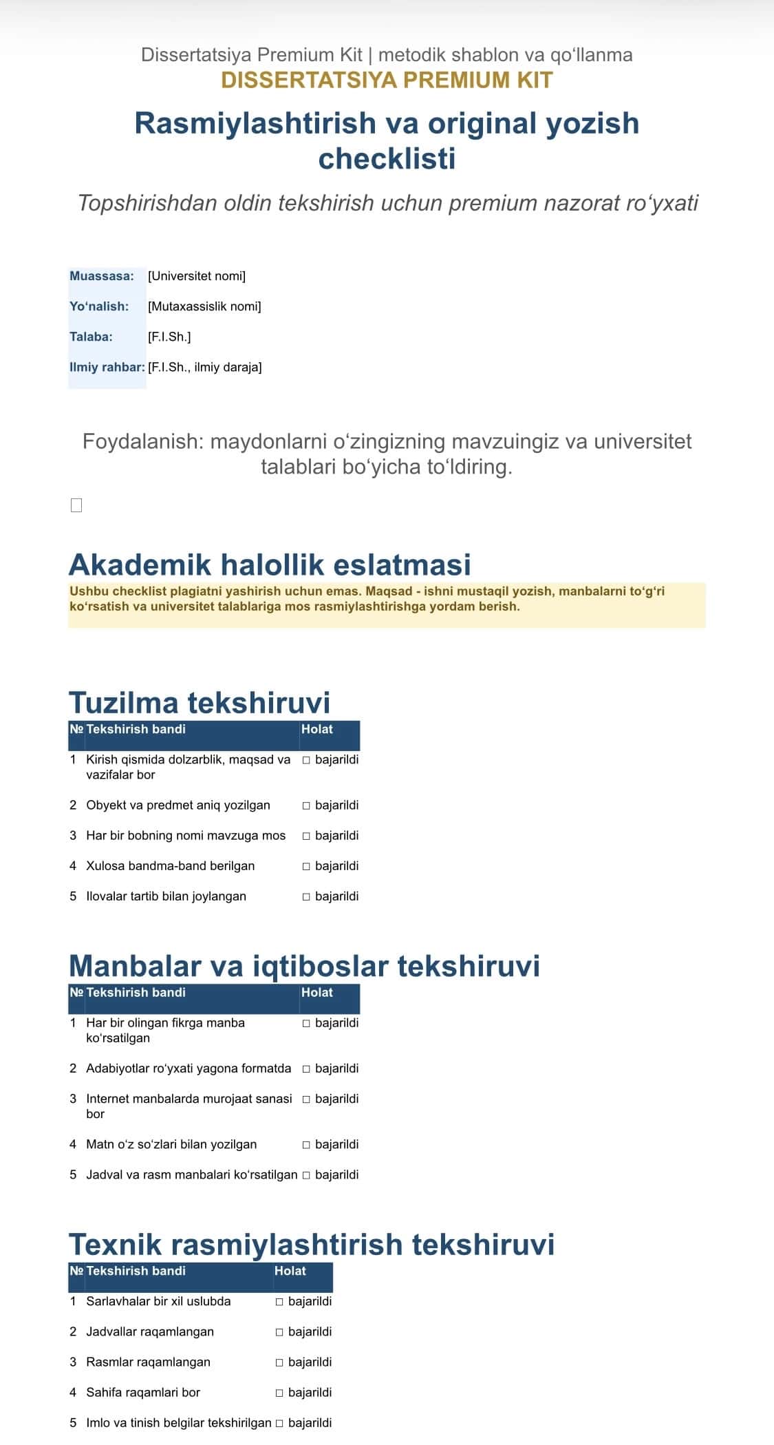 Dissertatsiya Premium Kit — magistrlar uchun shablon va metodik qo‘llanma 2
