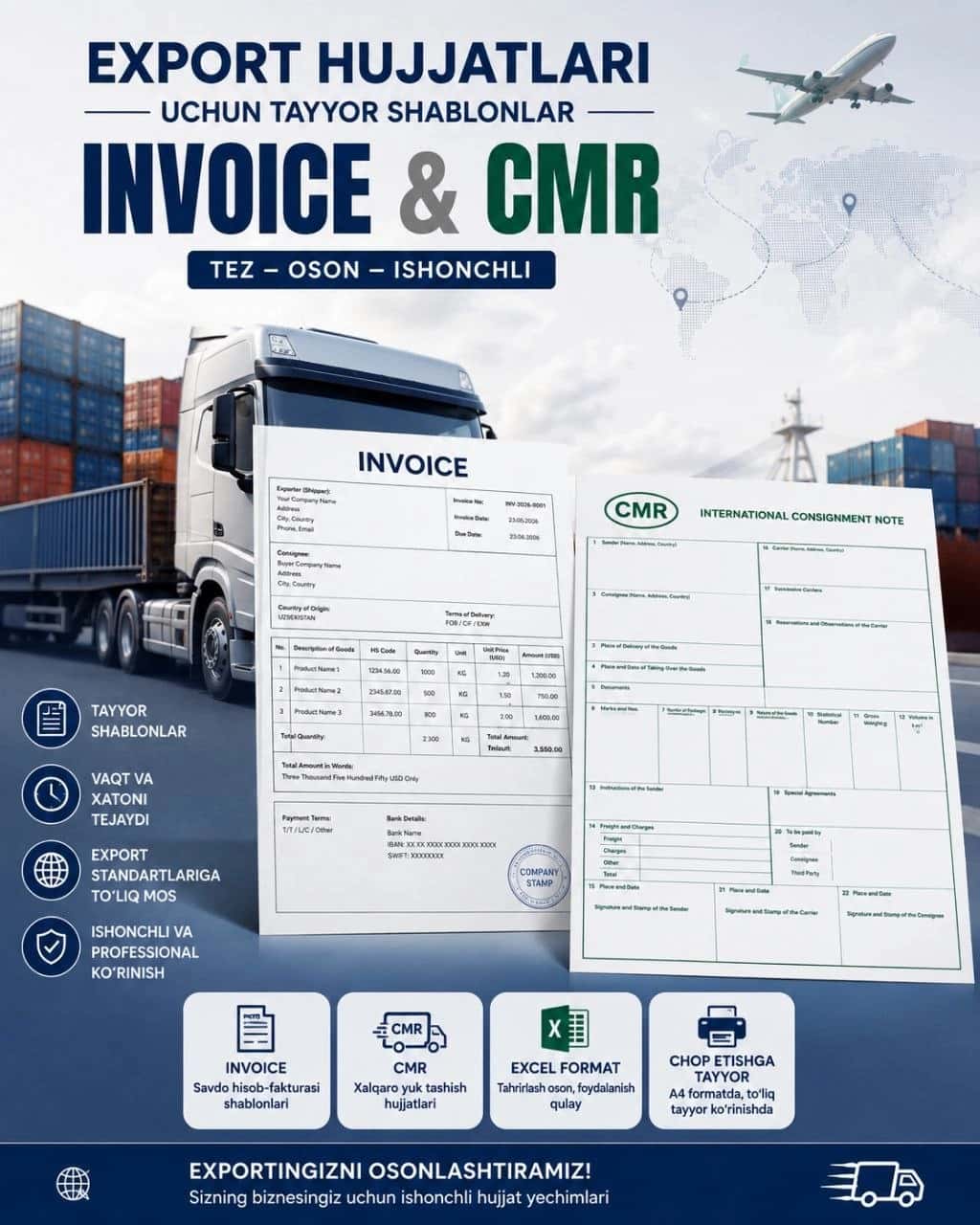 Deklarant uchun INVOISE va CMR shablon 1