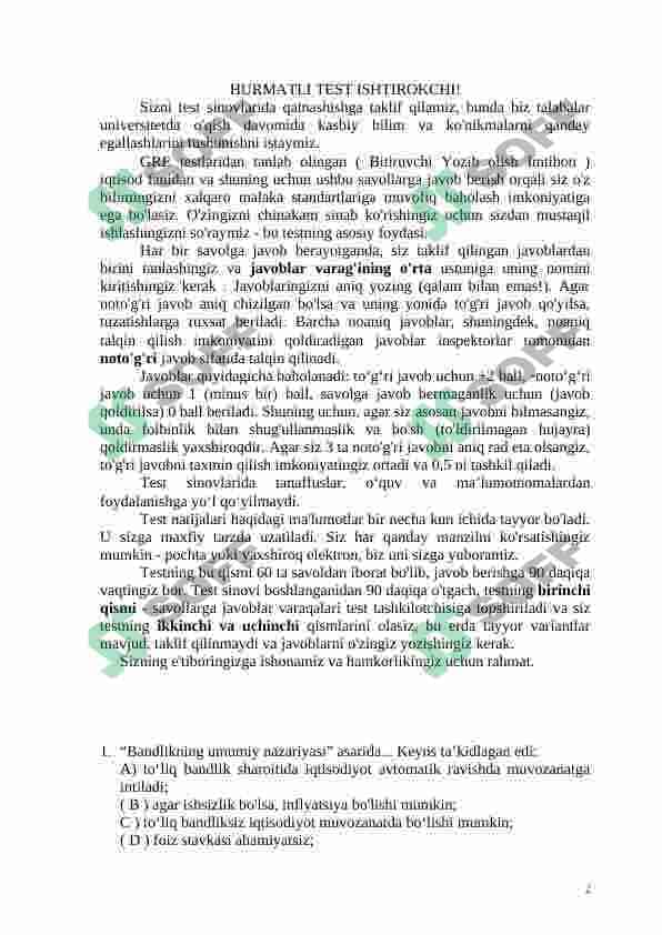 IQTISODIYOT NAZARIYASI TEST 2