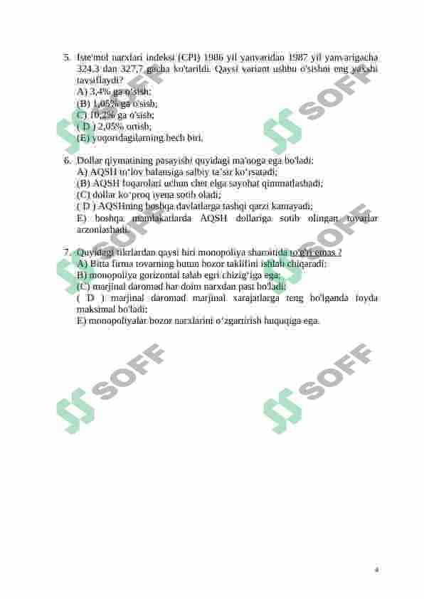 IQTISODIYOT NAZARIYASI TEST 4