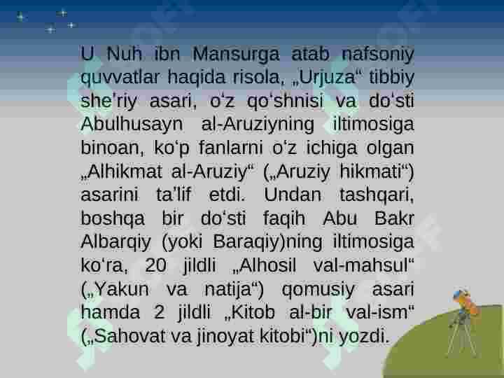Ibn Sinoning asariy faoliyatiga oid asarlar annotasiyasini tuzish 8