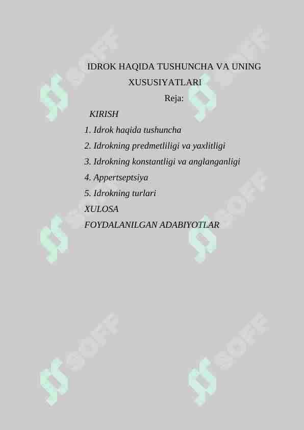 IDROK HAQIDA TUSHUNCHA VA UNING XUSUSIYATLARI