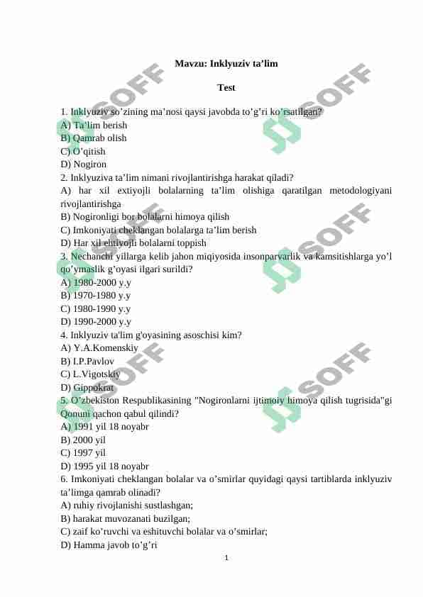 inklyuziv ta'lim test 1