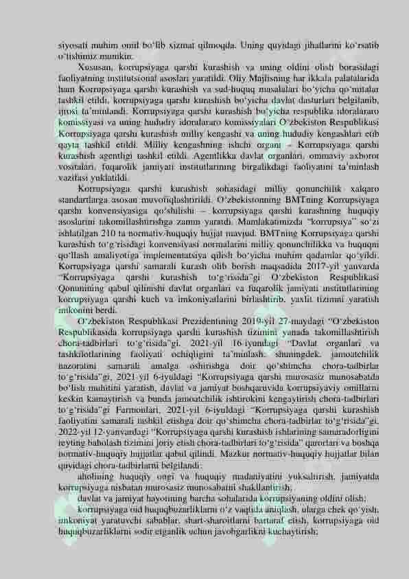 O‘ZBEKISTONNING KORRUPSIYAGA QARSHI KURASH SIYOSATI. 2