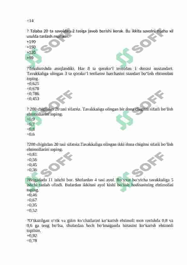iqtisodiy matematika fanidan testlar 2