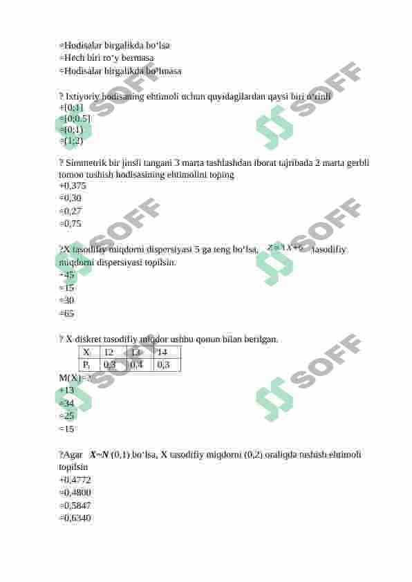 iqtisodiy matematika fanidan testlar 4
