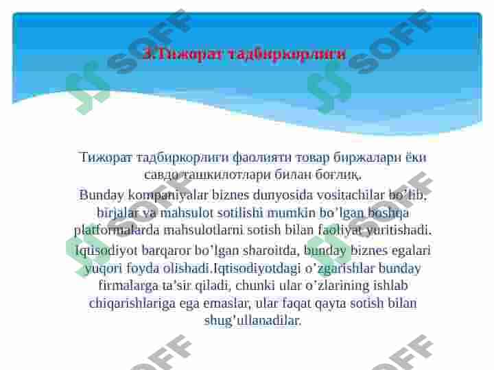 BIZNES VA TADBIRKORLIK FAOLIYATINING TURLARI 8