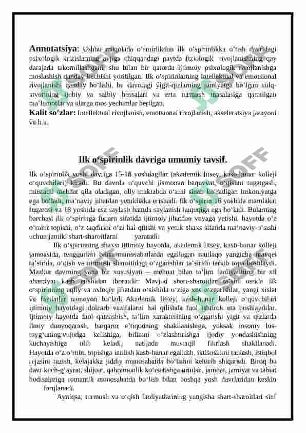 Ilk o‘spirinlik va yoshlik davrida psixik rivojlanish xususiyatlari 2