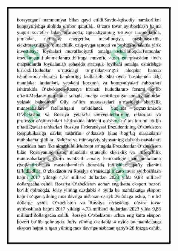 Oʻzbekiston respublikasi bilan Rossiya  Federatsiyasi oʻrtasida davlatlararo munosabatlarning asoslari, doʻstlik va hamkorlik toʻgʻrisidagi shartnoma va uning ahamiyati 3