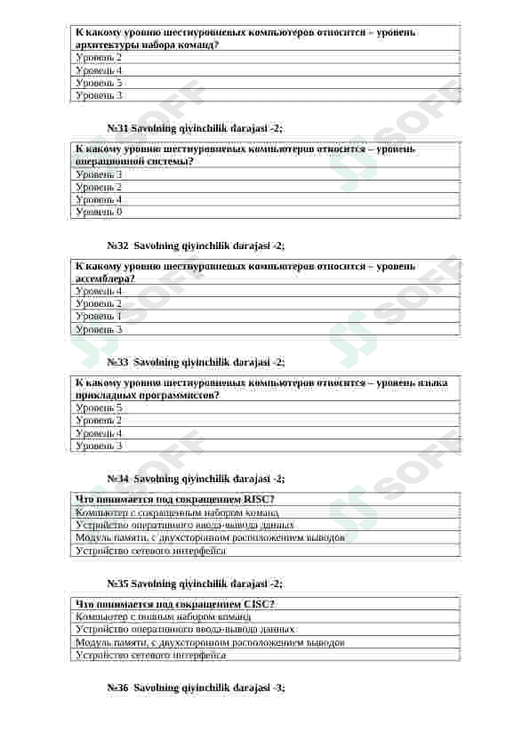 "Kompyuter arxitekturasi" fanidan testlar (rus tilida) 6