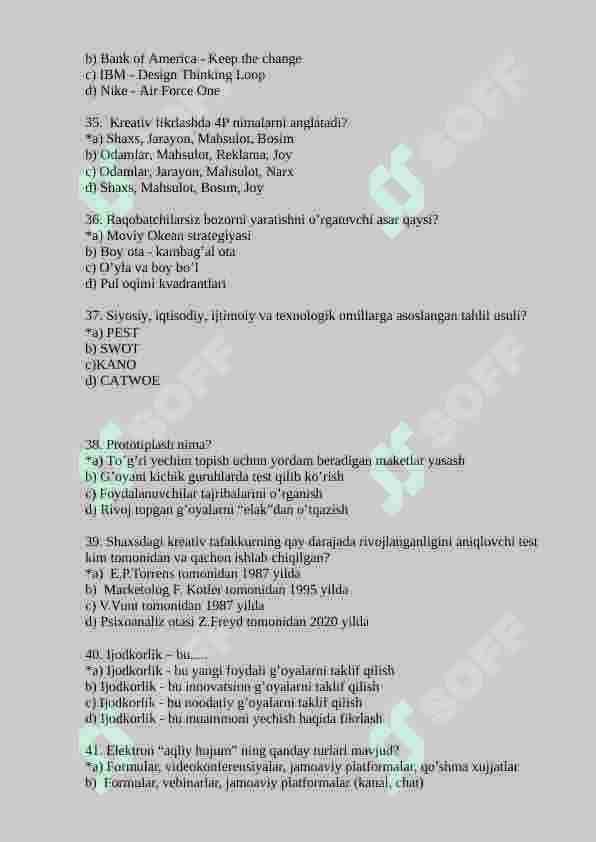 Kreativ fikrlash fanidan 150 talik test, javoblari bilan 6