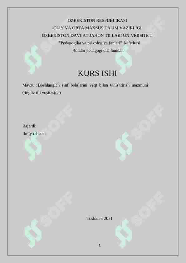 Boshlangich  sinf  bolalarini  vaqt  bilan  tanishtirish  mazmuni  ( ingliz tili vositasida)