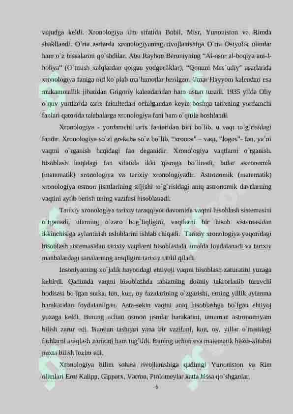 TARIX DARSLARIDA XRONOLOGIK KO’NIKMALARNING NAZARIY METODOLOGIK ASOSLARI mavzusida kurs ishi 6