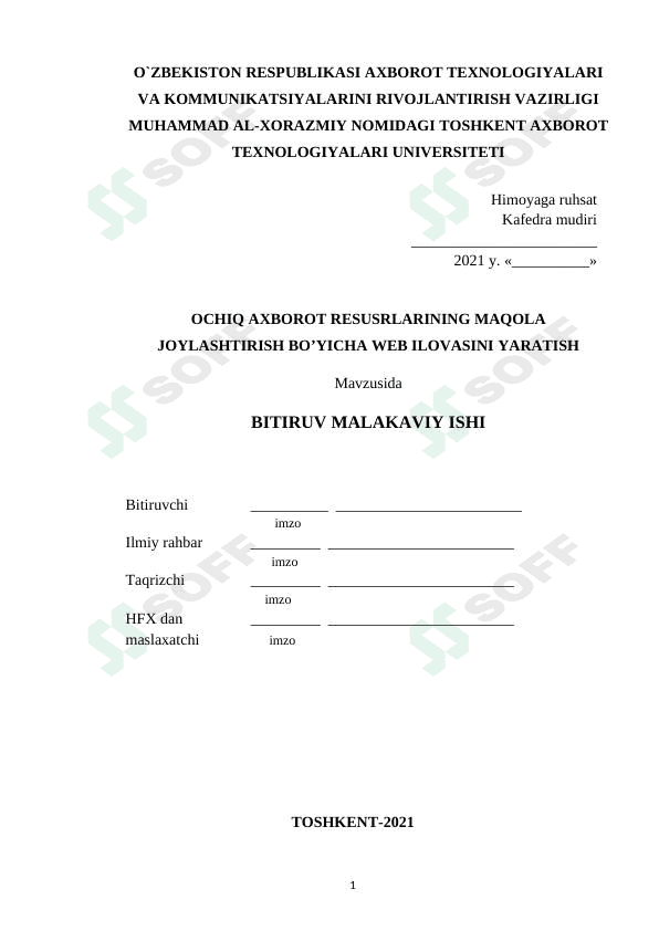 Ochiq axborot resusrlarining maqola joylashtirish bo’yicha web ilovasini yaratish 1