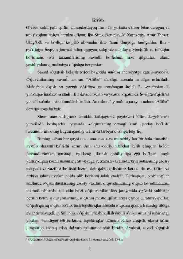 BOSHLANG’ICH SINFLARDA TOVUSHLAR VA HARFLAR  BO`LIMIDAGI MAVZULARNI O`RGANISH 3