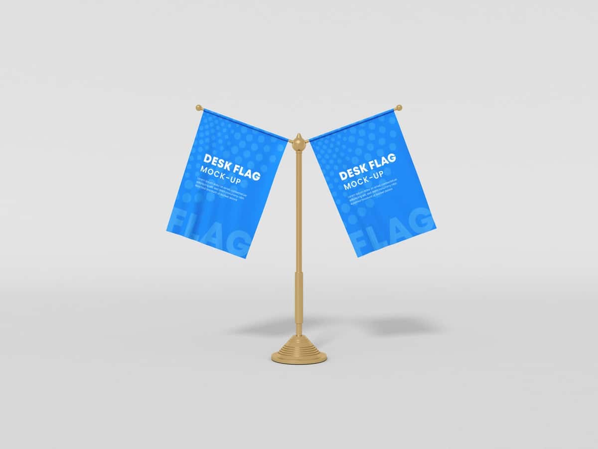 Mini metall stendli stol bayrog'i maketi | Mini metal stand desk flag mockup 1