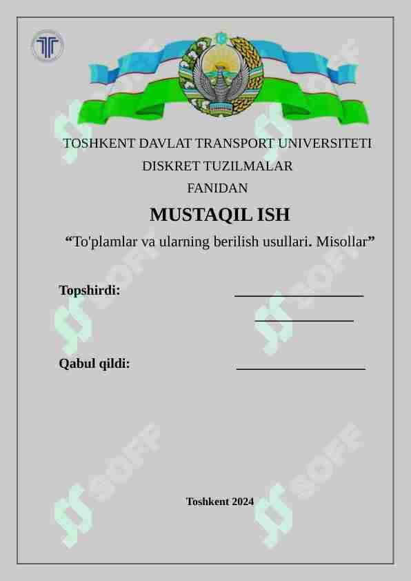 To'plamlar va ularning berilish usullari. Misollar 1