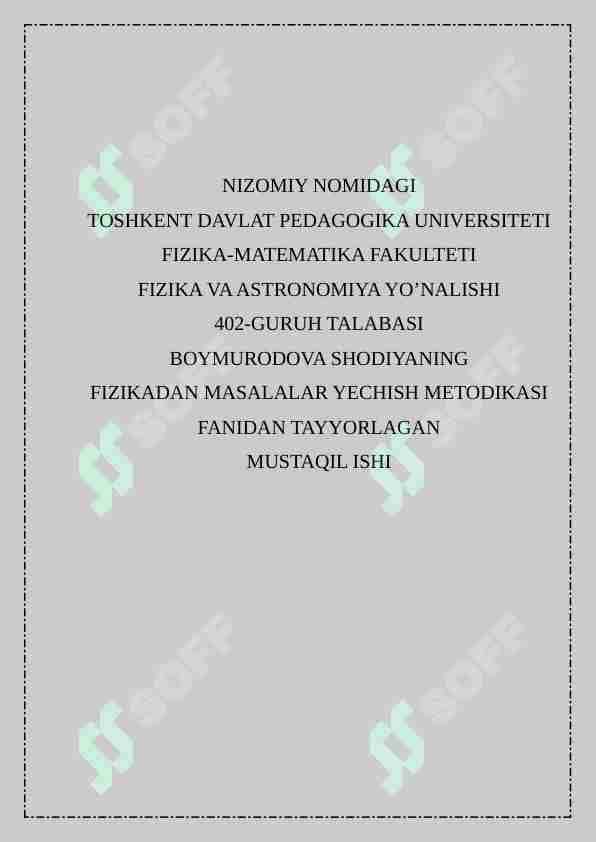 fizika masalalar yechish misollar 1