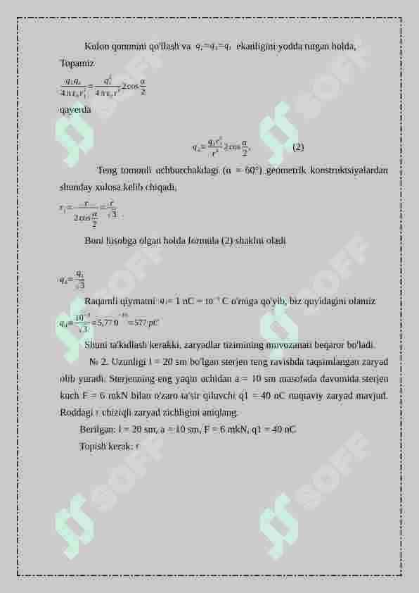fizika masalalar yechish misollar 3