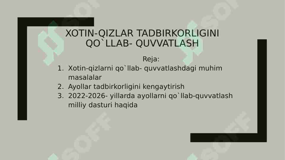 Xotin-qizlar tadbirkorligini qo`llab- quvvatlash 1