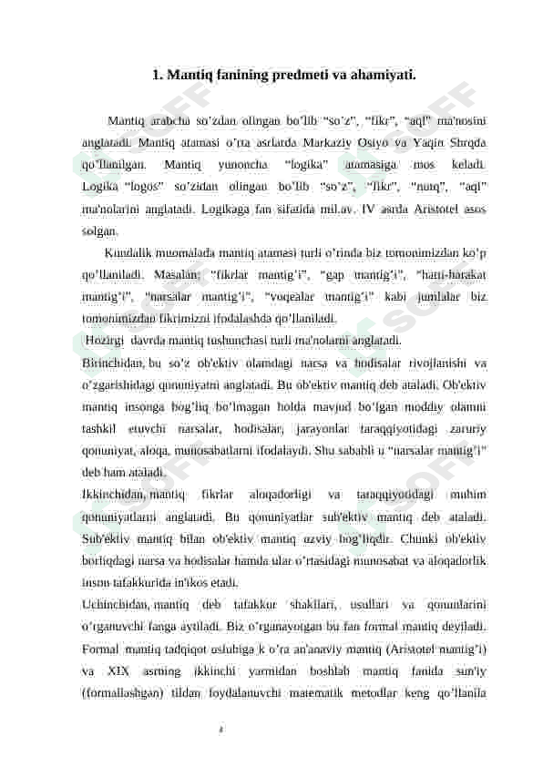 Mantiq fani predmeti, maqsadi va vazifalari 4
