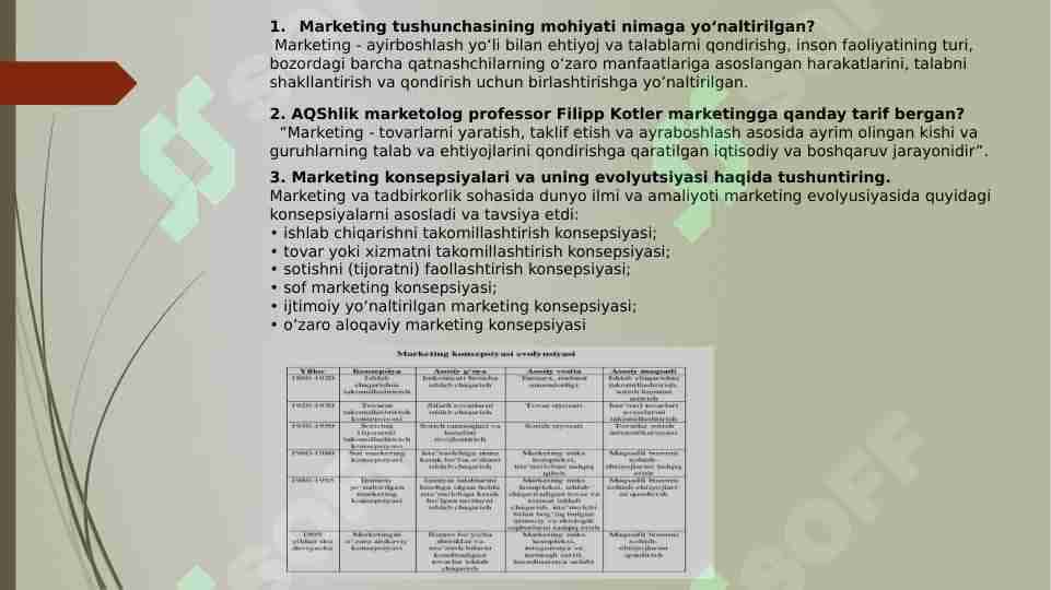 Marketing. Savollar va javoblar!
