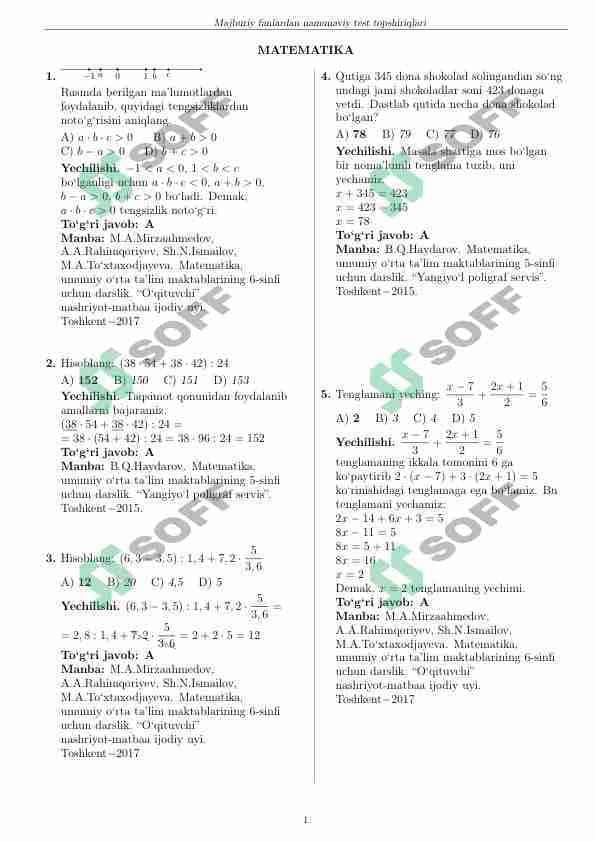 MATEMATIKA MAJBURIY DTM 1