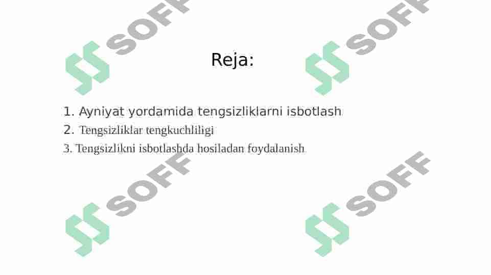 Tengsizliklarni isbotlash. Tengsizliklar tengkuchliligi 3