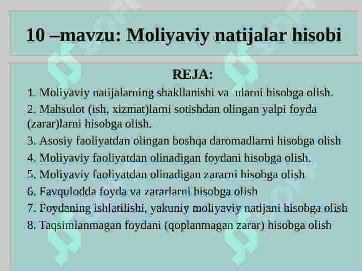 Molyaviy natijalar hisobi 2
