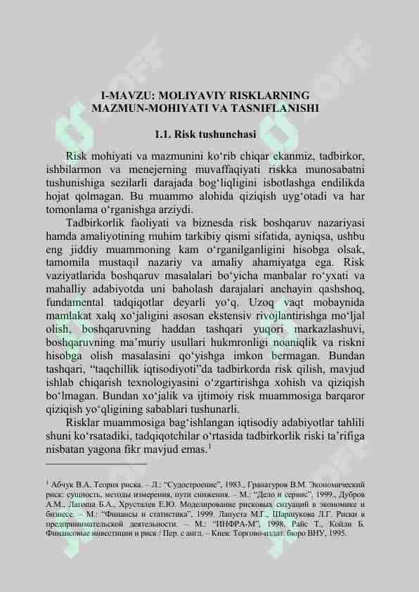MOLIYAVIY RISKLARNING MAZMUN-MOHIYATI VA TASNIFLANISHI