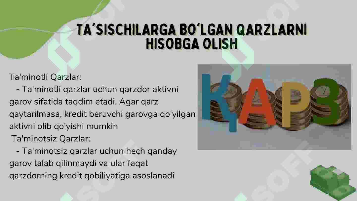 Tasischilarga bo'lgan qarzlarni hisobga olish, kredit va qarzlarni hisobga olish 3