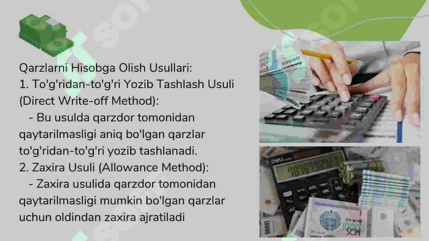 Tasischilarga bo'lgan qarzlarni hisobga olish, kredit va qarzlarni hisobga olish 4