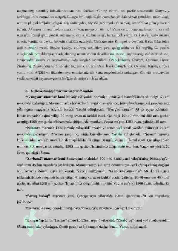 Granit va marmar konlarini qazib olish 2