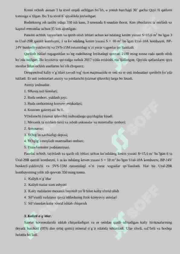 Kaliy tuzlari konlarini qazib olish. Kaliyli o`g`itlar ishlab chiqarish 4