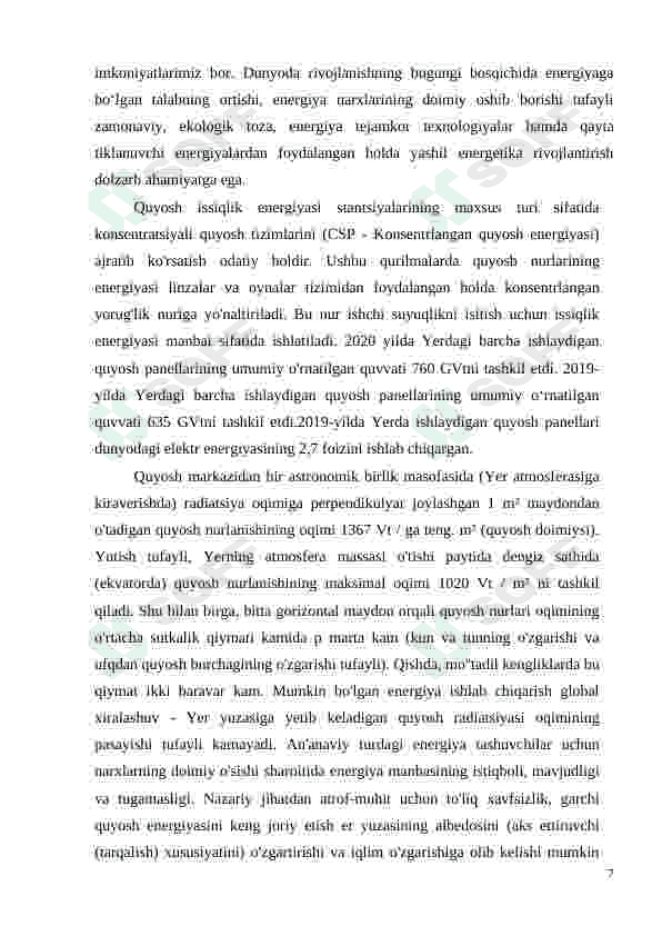 Respublika iqlim sharoitida yuqori samarali fotoelektrik batareyalarning mobil ko’rinishdagi konstruksiyalarini yaratish 7