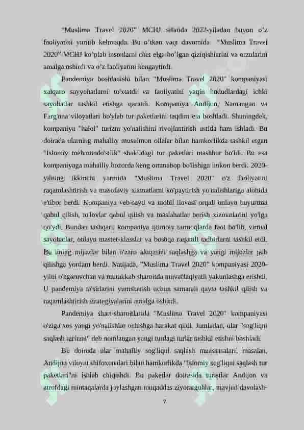 Andijon shahar “Muslima Travel 2020” MCHJning shakllanish tarixi 7