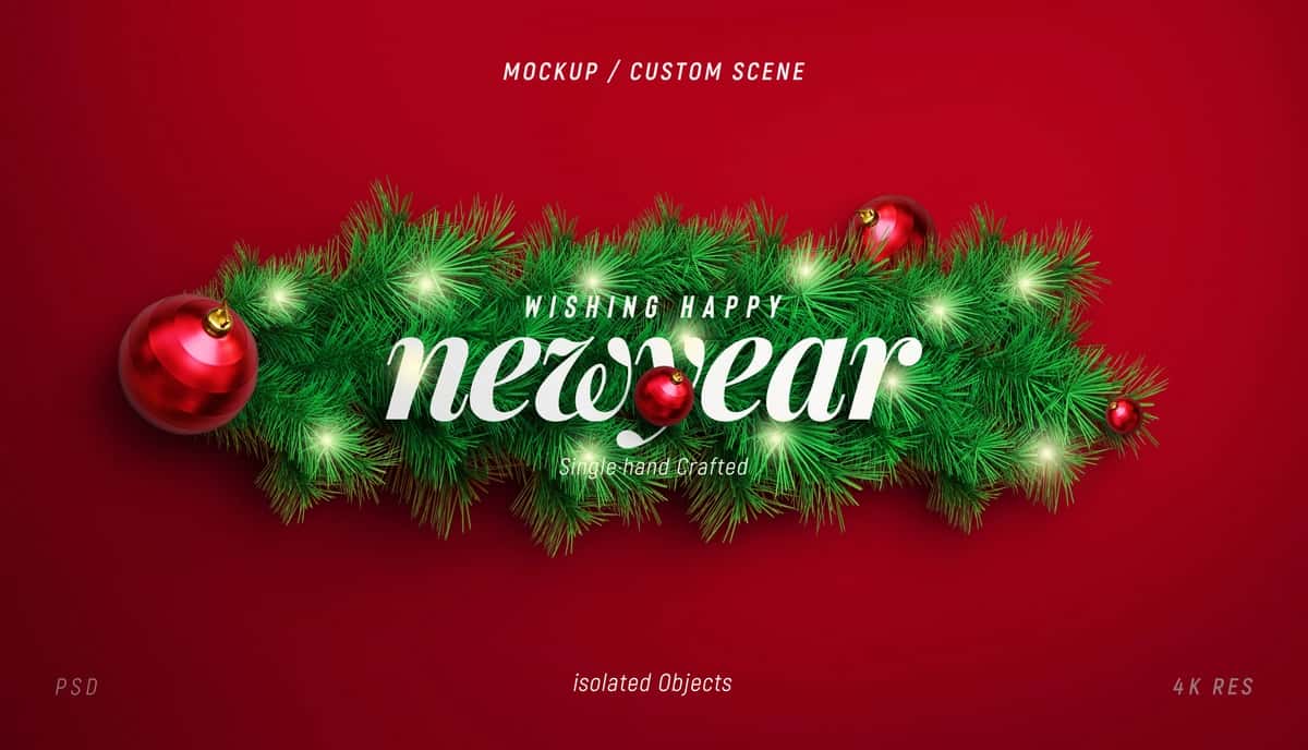 Dekorativ Rojdestvo daraxti shoxlari bilan yangi yil fon maketi | New year background mockup with decorative christmas tree branches 1